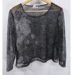 SANDREA U.S.A Sheer Knit Top Black Solid Long Sleeve Women Size M